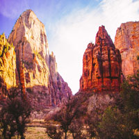 a warm, desert canyon just before dusk